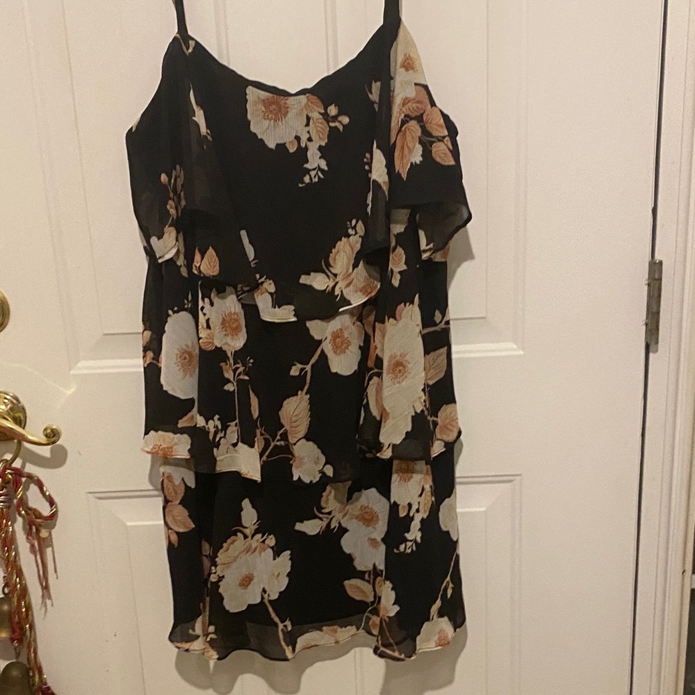A New Day 36” long Black and Cream Layered Floral Mini Dress